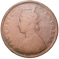 Copper 1/2 Anna of Victoria Empress (AD 1877) of Bombay Mint Bust Very Rare