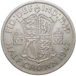 Copper-Nickel 1/2 Crown of George VI (AD 1947) of Great Brittain Large Size