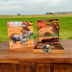 Alternative view of Token India Government Mint Kolkata One Horned Rhinoceros Endangered Animals Of India Unique and Rare