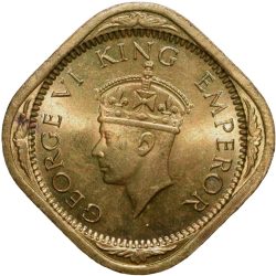 Nickel-Brass 1/2 Anna of George VI (AD 1942) of Bombay Mint in UNC Grade Rare