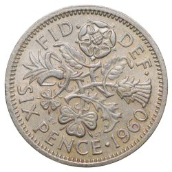 Old Copper-Nickel 6 Pence of Elizabeth II (AD 1960) of United Kingdom