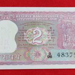 B-10 2 RUPEE NOTE GANDGI ISSUE GEM UNC CONDITION NOTE SERIAL NO. 483756