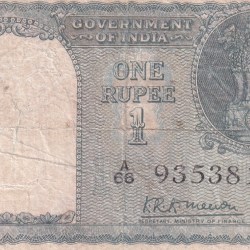 India One Rupee 1949 K.r.k Menon Cleaned Washed Note #2