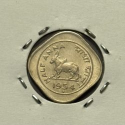 Bull Half Anna 1954 Copper Nickel Coin Bunc