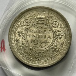 Alternative view of British India George VI One Rupee 1944 Lahore Mint Silver Coin Unc Rare