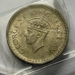 British India George VI One Rupee 1945 Lahore Mint Silver Coin Unc Rare