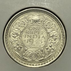 Alternative view of British India One Rupee 1943 Silver Coin Unc