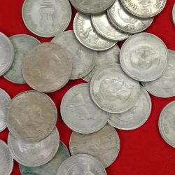 Alternative view of Five Rs Big Coin Indra Gandhi ji or Jawaharlal Nehru ji Coins Scare Hyderabad Mint 30 Pcs Given