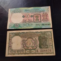 Reserve Bank of India 2 different signature 5 rupees note Back side Gandhi & back side tractor Condition age image Same and similar peace available