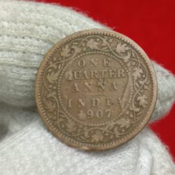 Edward VII King Emperor One Quarter Anna 1907 Year Ghost Error Back side Shown Face Calcutta Mint British of India