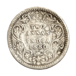 British India Silver 2 ANNAS Key Date Year 1880 VICTORIA EMPRESS Calcutta Mint **EX-RARE** Collectable Grade.