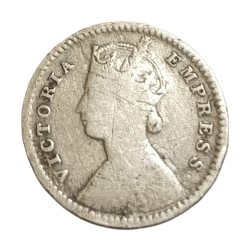 Alternative view of British India Silver 2 ANNAS Key Date Year 1880 VICTORIA EMPRESS Calcutta Mint **EX-RARE** Collectable Grade.