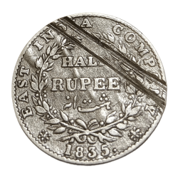 British India "EAST INDIA COMPANY" Silver 1/2 RUPEE Year 1835 King WILLIAM-IIII **V. RARE** Collectable Damaged Condition.