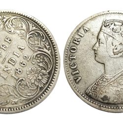 British India Silver Rupee Year 1862 QUEEN VICTORIA with CLOCK ROTATION Error **SCARE** Collectable Grade.