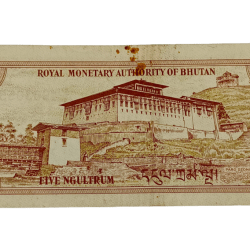 Alternative view of BHUTAN Old Series 5 NGULTRUM **SCARE** High Collectable Grade.