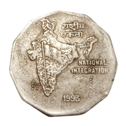 Alternative view of 2 Rupees Cu/Ni Year 1993 Calcutta Mint FIRST STRIKE in Collectable Grade.