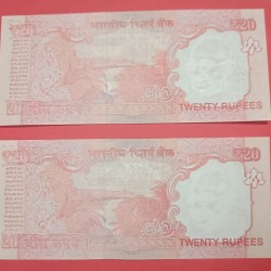 20 Rs Light Print Error GEM UNC Condition old issue (Set of 2 Notes)