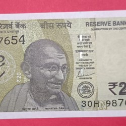 20 Rs 987654 (3) Prefix GEM UNC Condition Reverse Ladder