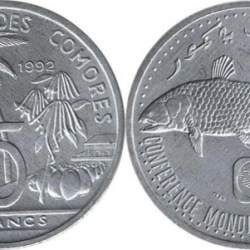 Comoros, 5 Francs, 1992, FAO - World Fisheries Conference, KM# 15, AUNC Condition.