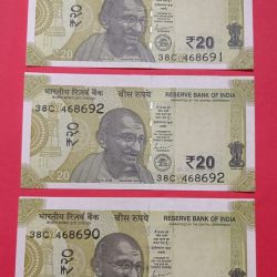 20 Rs Shifting Error with above Extra Margin Condition GEM UNC (Set of 3 Notes)