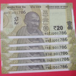 20 Rs Bank Note 001786 GEM UNC Condition Set of 6 Notes