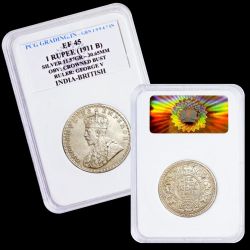 Extremely Rare One Rupee 1911 George V King Emperor Famous Pig Variety Coin Pcg Graded Ef 45