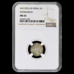 Exteremly Rare Mir Usman Ali Khan Silver Two Annas Coin Graded By NGC MS 65