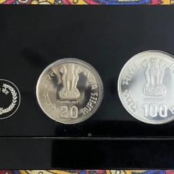 Alternative view of VIP Proof Set Indra Gandhi 20 & 100 Rupees 2008 VIP Proof Set Unlisted Ex Rare Limited Issue