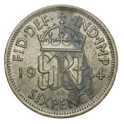 Alternative view of Silver 6 Pence of George VI (AD 1944) of United Kingdom