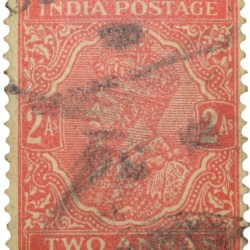 Postal Stamp of George V 2 Annas Orange-Red Colour - Used Condition as per Image.