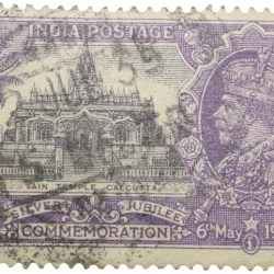 Postal Stamp of George V - Silver Jubliee 6th May 1935 - Jain Temple, Calcutta - 1-1/4 Annas Purple Colour - Used Condition as per Image.
