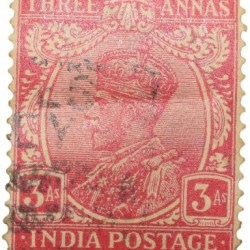 Postal Stamp of George V 3 Annas Dull Pink Colour - Used Condition as per Image.
