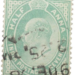 Postal Stamp of Edward VII 1/2 Anna Green Clour - Used Condition as per image.