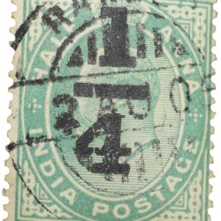 Postal Stamp of Edward VII 1/2 Anna Green Clour - Over Printed 1/4 - Used Condition as per image.