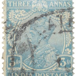 Postal Stamp of George V 3 Annas Blue Colour - Used Condition as per Image.
