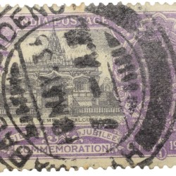 Postal Stamp of George V - Silver Jubliee 6th May 1935 - Jain Temple, Calcutta - 1-1/4 Annas Purple Colour - Used Condition as per Image.