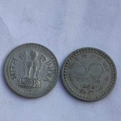 2 Coins Set of Scare Fifty Paise 1968 Nickel Coins of Republic India Coinage