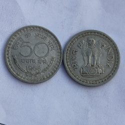 Alternative view of 2 Coins Set of Scare Fifty Paise 1968 Nickel Coins of Republic India Coinage