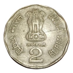 Alternative view of 2 Rupees Cu/Ni Year 1999 Hyderabad Mint DIE CRACKS & STRUCK THROUGH Errors in High Collectable Grade.