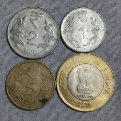 Alternative view of 1 Rupees 2 Rupees 5 Rupees &10 Rupees year of 2016 Four Coin Setof Republic India Commemorative Brass Nikel Coin