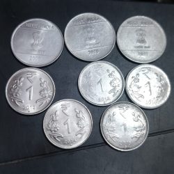 Rare 08 Coins Set of One Rupee 2009 to 2016 Different Mints Stainless Steel Standard Circulation Coin of Republic India