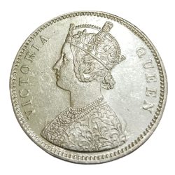 Alternative view of British India Silver Rupee Year 1862 QUEEN VICTORIA Dot Variety in High AUNC Grade.