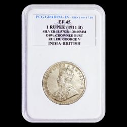 Alternative view of Extremely Rare One Rupee 1911 George V King Emperor Famous Pig Variety Coin Pcg Graded Ef 45