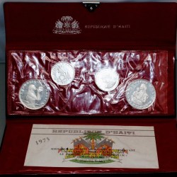 Alternative view of Haiti Proof Set (4 Coins) Silver 25 & 50 Gourdes 1973 w/ Original Case & CoA. Very rare. Please see description