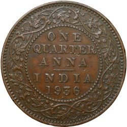 Alternative view of Bronze 1/4 Anna of George V (AD 1936) of Bombay Mint