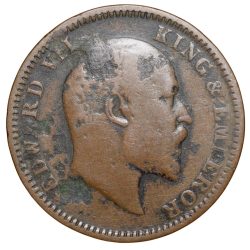 Bronze 1/4 Anna of Edward VII (AD 1907) of Calcutta Mint Die-Clash Error
