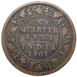 Alternative view of Bronze 1/4 Anna of Edward VII (AD 1907) of Calcutta Mint Die-Clash Error