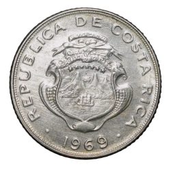 Copper-Nickel 5 Centimos of Costa Rica Country (AD 1969) Coat of Arms Beautiful Grade