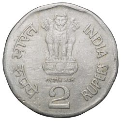 Alternative view of Copper-Nickel 2 Rupees of Republic India (AD 1999) Chhatrapati Shivaji Maharaj Bomay Mint