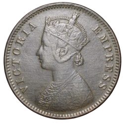Copper 1/4 Anna of Victoria Empress (AD 1886) of Calcutta Mint Bust Type B